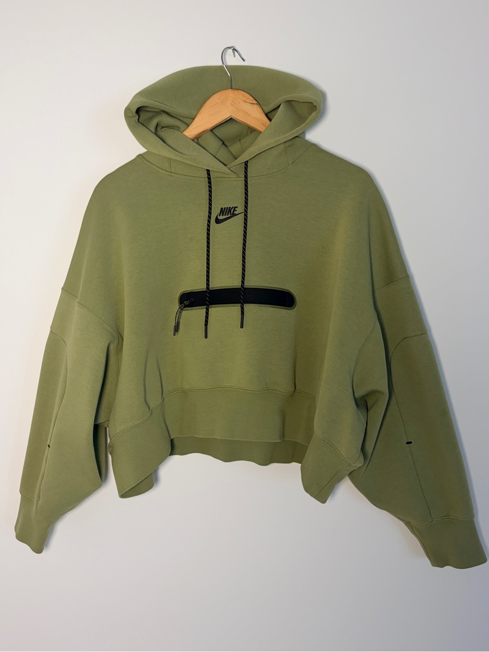 Nike Olive Cropped Hoodie Sweater with Front Zip Detail